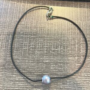 Elegant Black Necklace with Silver Pearl
